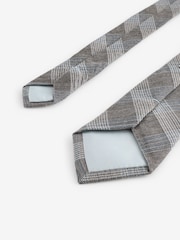 Light Grey/Light Blue Check Slim Tie And Pocket Square Set - Image 4 of 5
