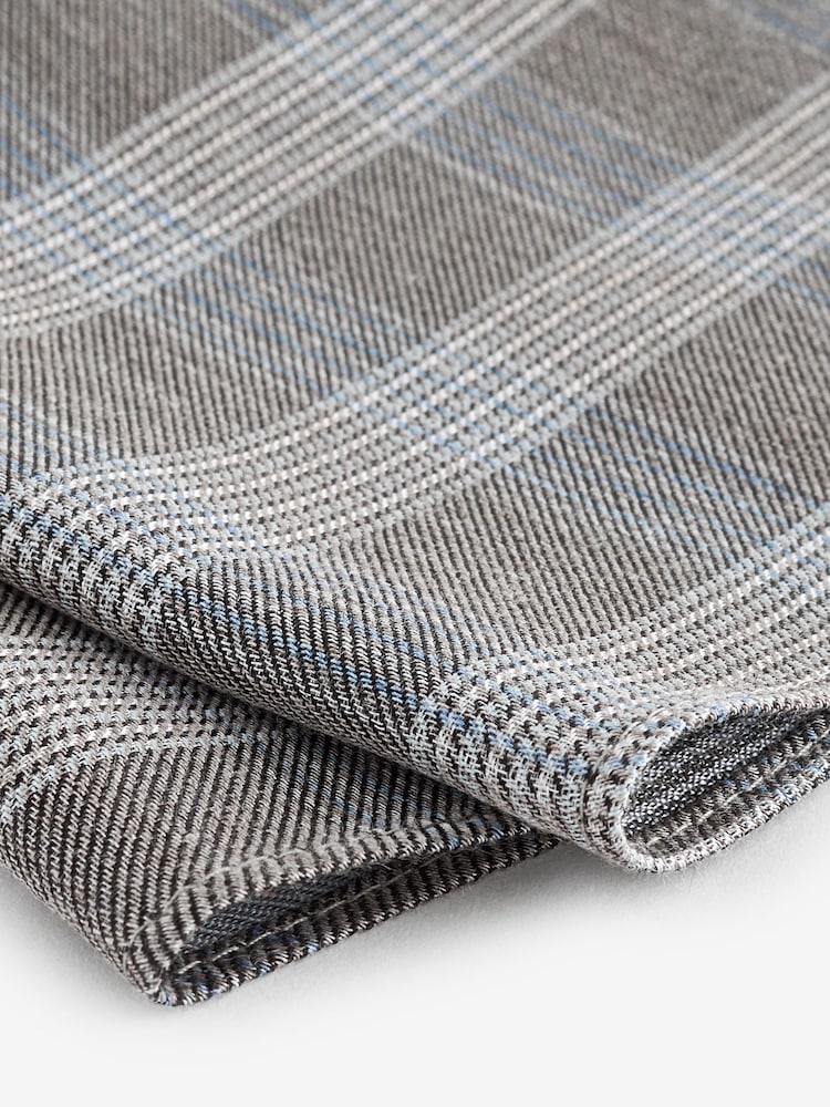 Light Grey/Light Blue Check Slim Tie And Pocket Square Set - Image 5 of 5