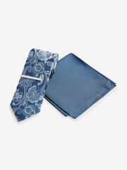 Blue Paisley Slim Tie And Pocket Square Set - Image 1 of 5