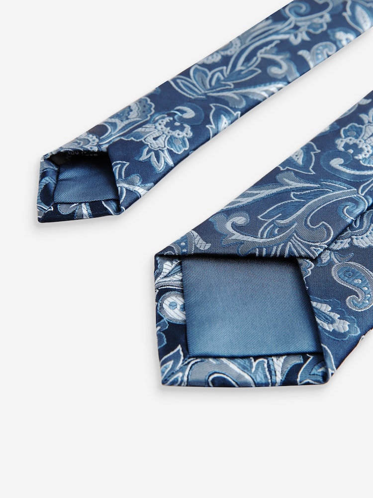 Blue Paisley Slim Tie And Pocket Square Set - Image 5 of 5