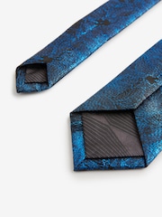 Teal Blue Glitter Thread Floral Slim Tie And Pocket Square Set - Image 3 of 5