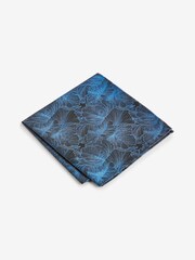 Teal Blue Glitter Thread Floral Slim Tie And Pocket Square Set - Image 4 of 5