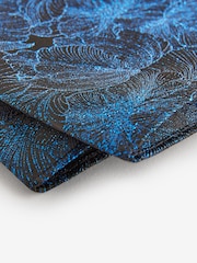 Teal Blue Glitter Thread Floral Slim Tie And Pocket Square Set - Image 5 of 5