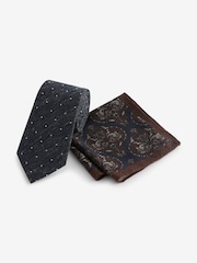 Navy Blue Polka Dot/Paisley Silk Tie And Pocket Square Set - Image 1 of 5