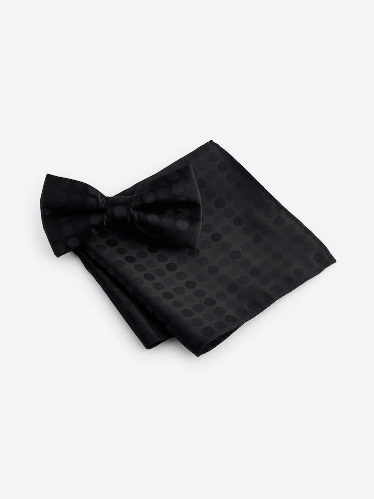 Black Polka Dot Bow Tie And Pocket Square Set - Image 2 of 3
