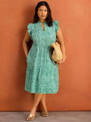 Live Unlimited Green Print Pintuck Knee Length Dress - Image 1 of 5
