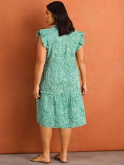 Live Unlimited Green Print Pintuck Knee Length Dress - Image 4 of 5