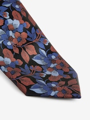 Rust Orange/Blue Floral Tie And Pocket Square Set - Image 2 of 4
