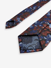 Rust Orange/Blue Floral Tie And Pocket Square Set - Image 3 of 4