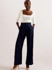 Ted Baker Cream Vallryy Square Neck Fitted Knit Top - Image 1 of 6