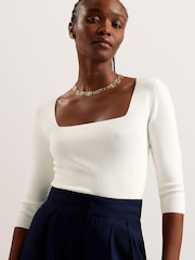 Ted Baker Cream Vallryy Square Neck Fitted Knit Top - Image 2 of 6