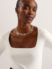 Ted Baker Cream Vallryy Square Neck Fitted Knit Top - Image 4 of 6
