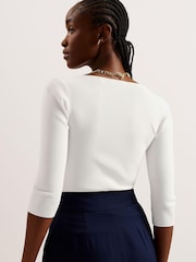 Ted Baker Cream Vallryy Square Neck Fitted Knit Top - Image 5 of 6