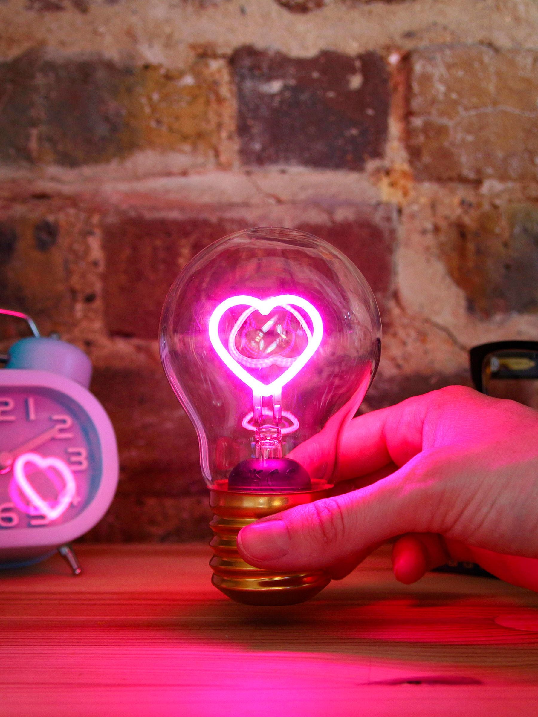Suck UK Pink Lamp | Heart Light Bulb | Bedroom Accessories | Pink Bedside Lamp | Cordless Heart Light Bulb | Rechargeable Battery | LED Neon Lights | Vintage Edison Bulbs | USB Charging Night Lights - Image 2