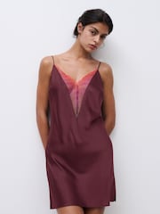 Chantelle Tattoo Love Satin Chemise, Plum - Image 1 of 5