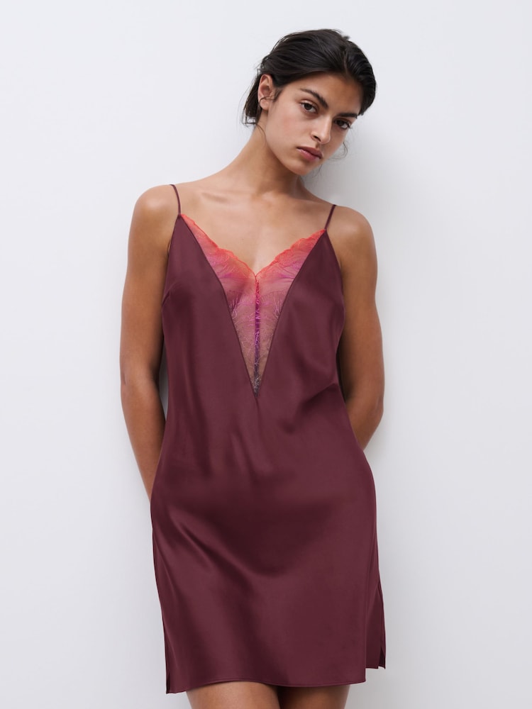 Chantelle Tattoo Love Satin Chemise, Plum - Image 1 of 5 Chantelle Tattoo Love Satin Chemise, Plum - Image 1 of 5