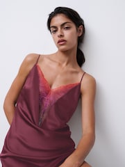 Chantelle Tattoo Love Satin Chemise, Plum - Image 3 of 5