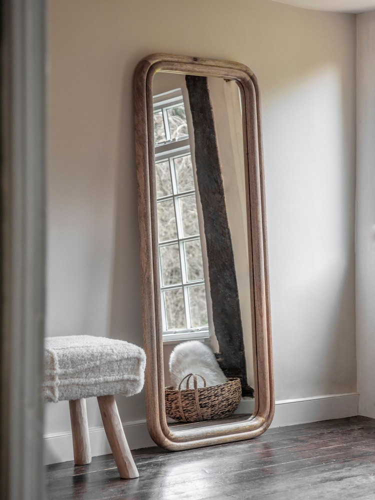 Libra Interiors Natural Leon Groove Edge Solid Wood Cheval Mirror - Image 1 of 6