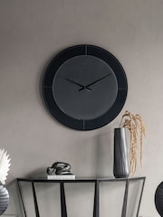 Libra Interiors Black Two Tone Mirrored Round Clock - Image 1 of 6
