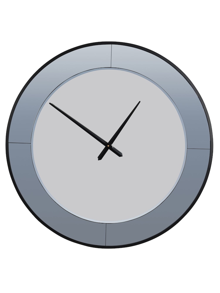 Libra Interiors Black Two Tone Mirrored Round Clock - Image 2 of 6