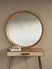 Libra Interiors Natural Leon Round Solid Wood Large Mirror - Image 1 of 6