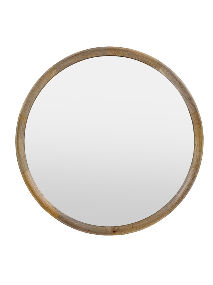 Libra Interiors Natural Leon Round Solid Wood Large Mirror - Image 2 of 6