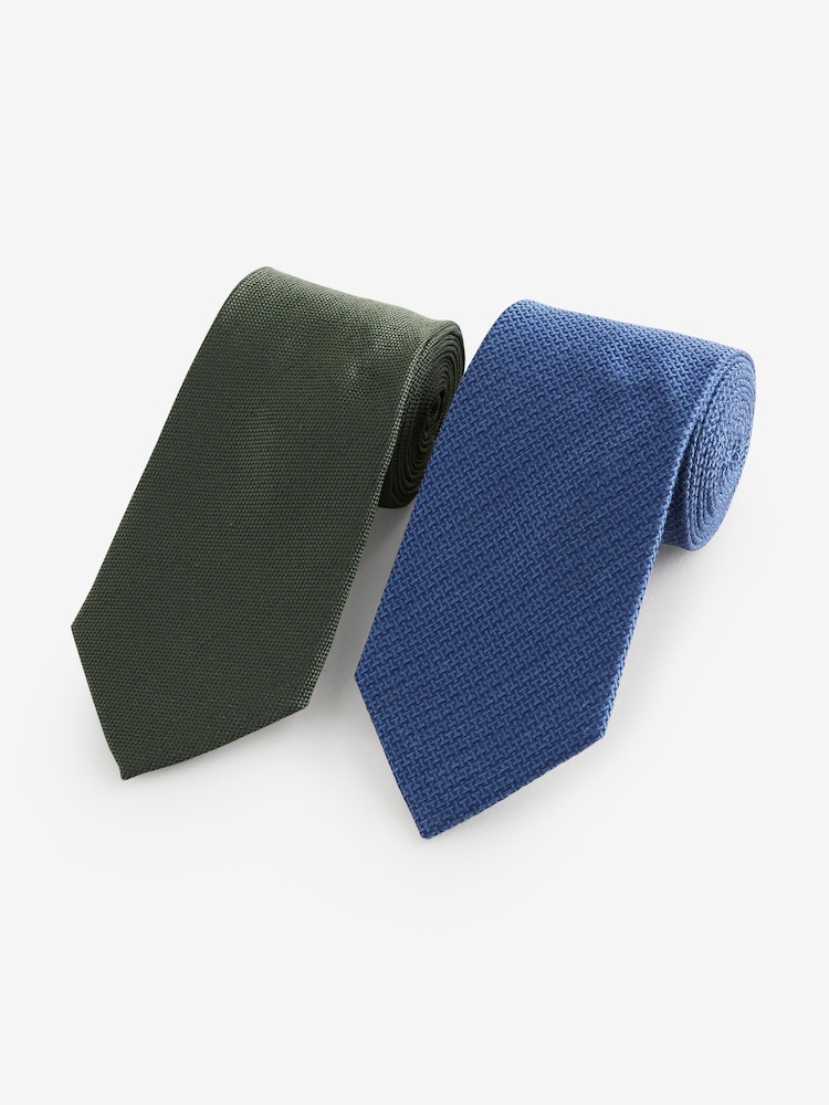 Forest Green/Blue Textured Ties 2 Pack - Image 1 of 3 Forest Green/Blue Textured Ties 2 Pack - Image 1 of 3