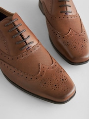 Tan Brown Embossed Oxford Wingcap Brogue Shoes - Image 3 of 6