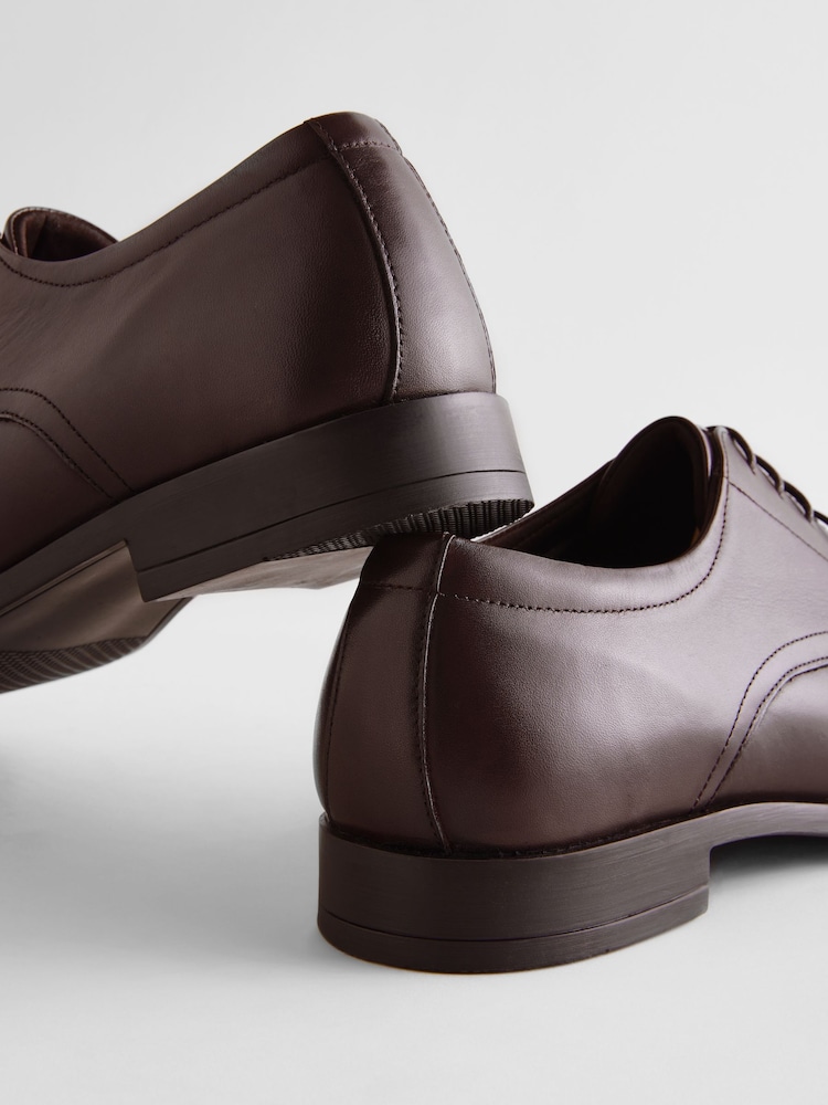 Brown Standard Fit Leather Plain Derby Shoes - Image 4 of 6