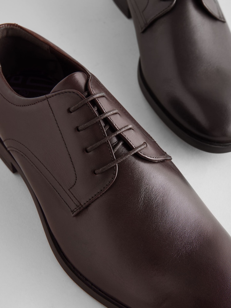 Brown Standard Fit Leather Plain Derby Shoes - Image 5 of 6