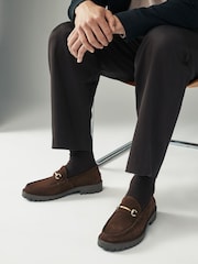 Chocolate Brown Chunky Suede Snaffle Loafers - Image 1 of 6