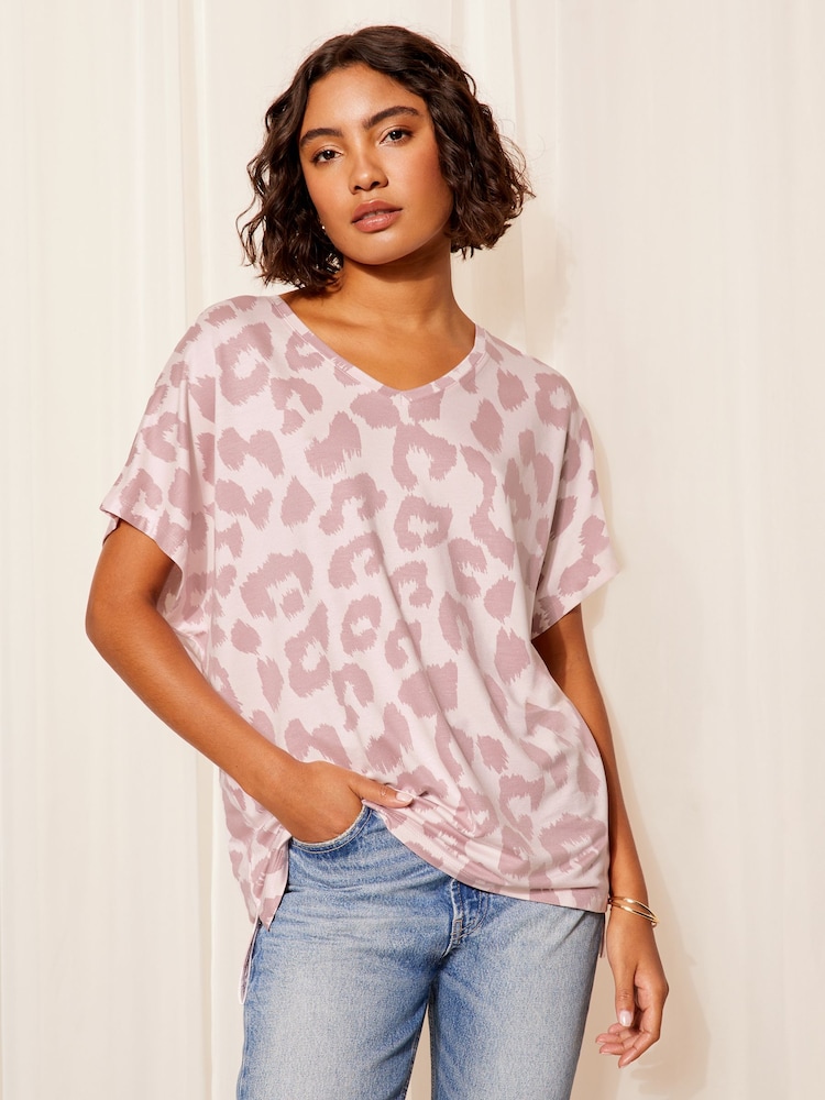 Friends Like These Animal Leopard Short Sleeve V Neck Tunic Top - Image 1 of 4