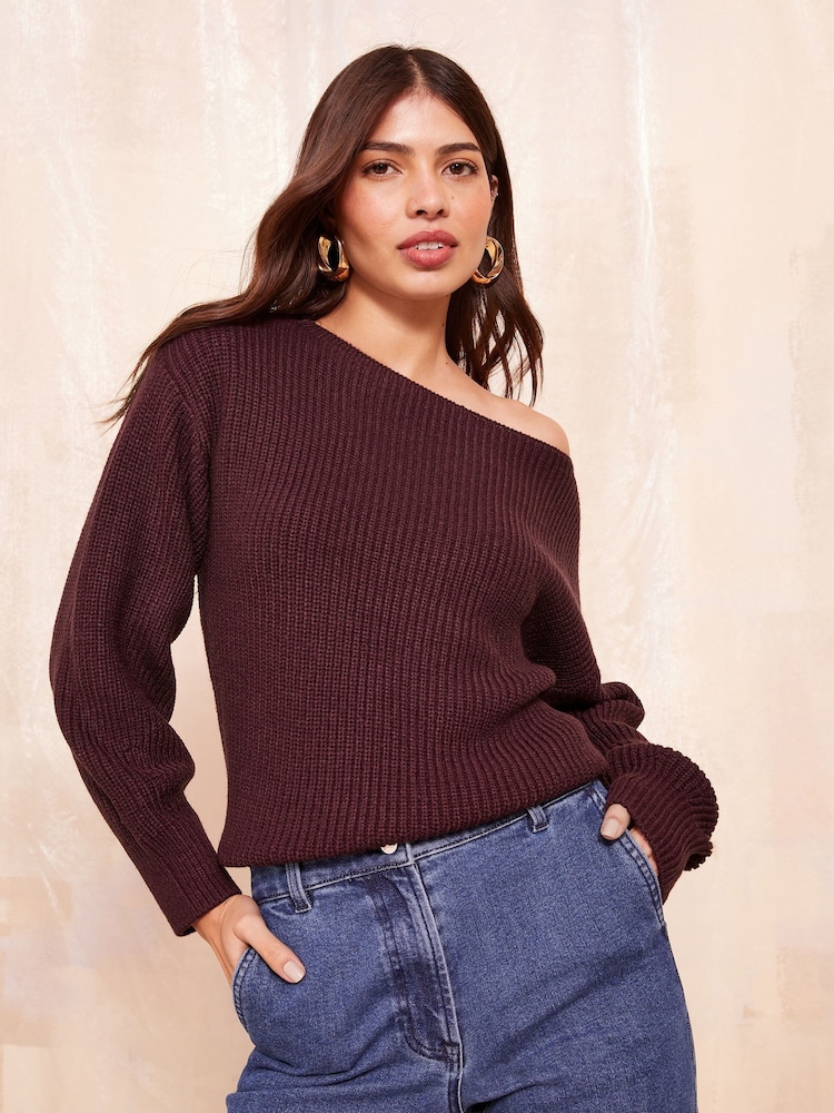 Friends Like These Berry Red Slash Neck Jumper - Image 1 of 4 Friends Like These Berry Red Slash Neck Jumper - Image 1 of 4