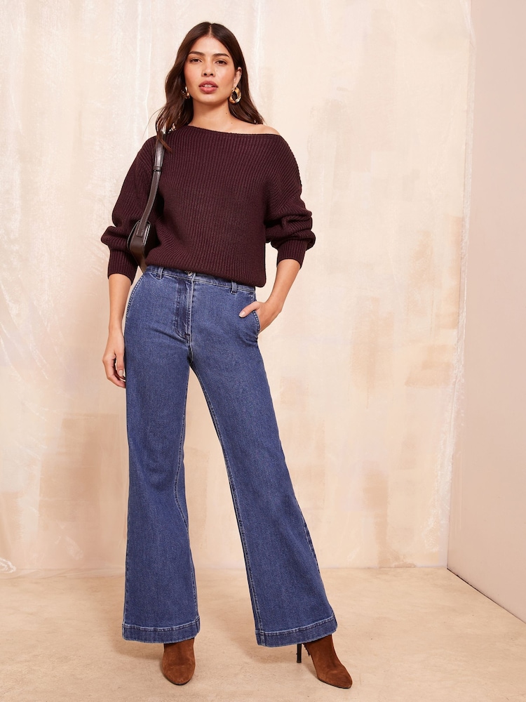 Friends Like These Berry Red Slash Neck Jumper - Image 2 of 4 Friends Like These Berry Red Slash Neck Jumper - Image 2 of 4