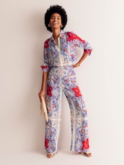 Boden Red/Blue Palazzo Fluid Crepe Trousers - Image 1 of 5