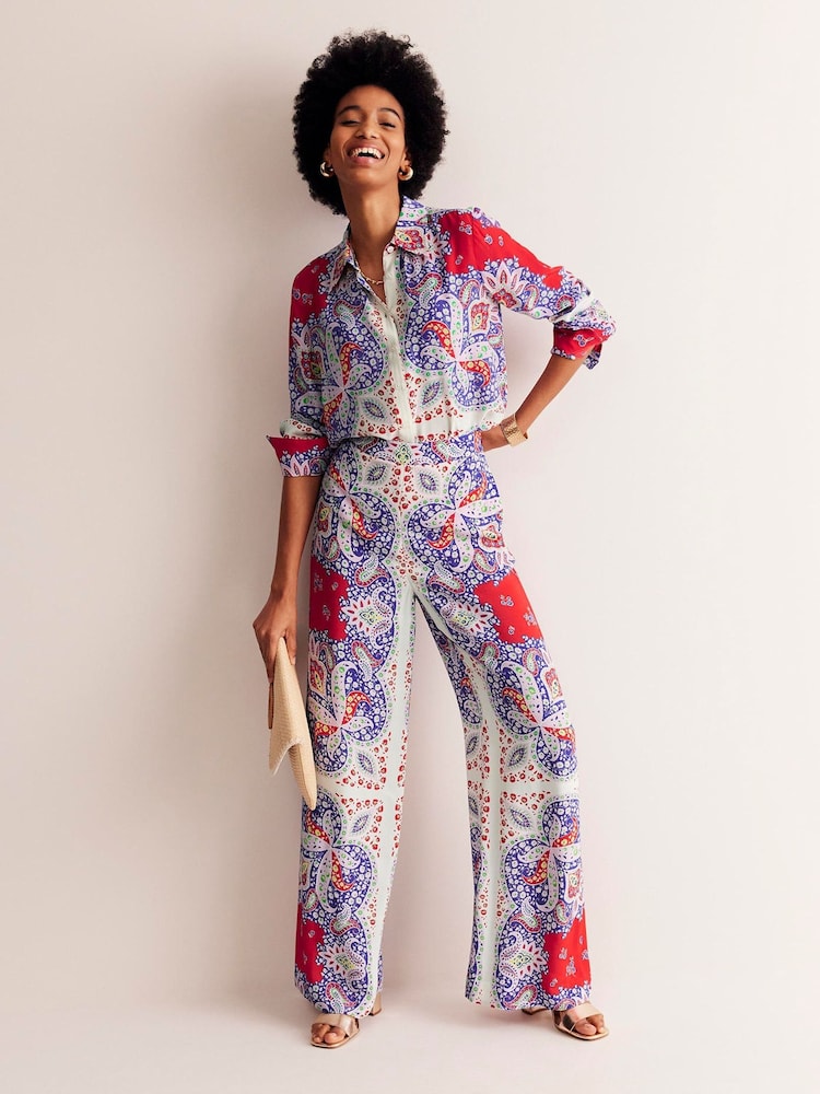 Boden Red/Blue Palazzo Fluid Crepe Trousers - Image 1 of 5