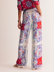Boden Red/Blue Palazzo Fluid Crepe Trousers - Image 3 of 5