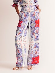 Boden Red/Blue Palazzo Fluid Crepe Trousers - Image 4 of 5