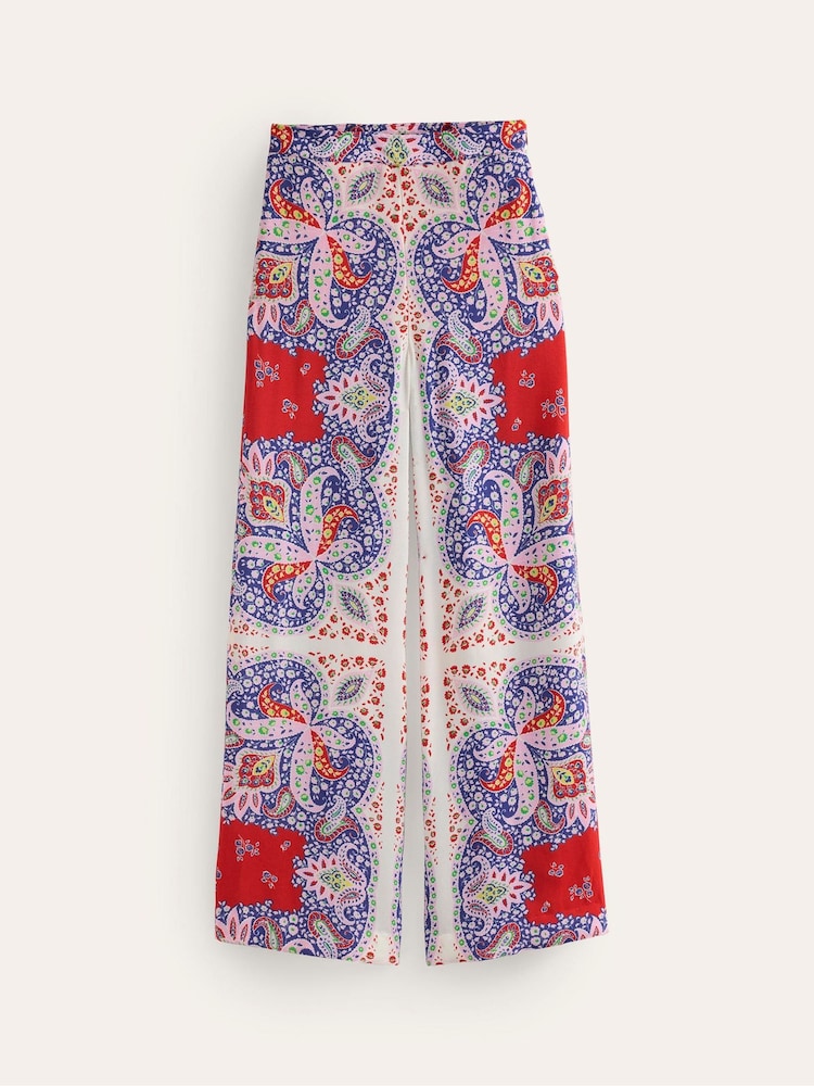 Boden Red/Blue Palazzo Fluid Crepe Trousers - Image 5 of 5