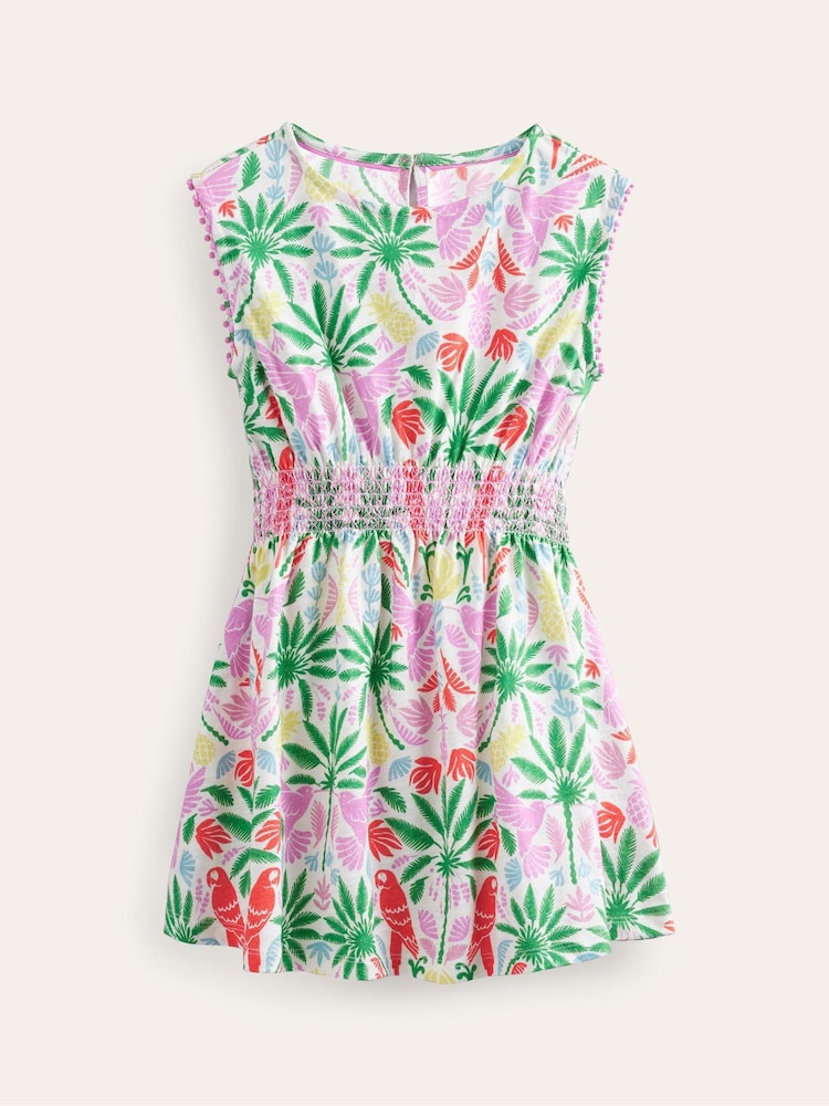 Boden – Kleid aus 100% Baumwolljersey mit geraffter Taille und Regenbogen-Palmen-Motiv - Bild 2 von 4 Boden – Kleid aus 100% Baumwolljersey mit geraffter Taille und Regenbogen-Palmen-Motiv - Bild 2 von 4