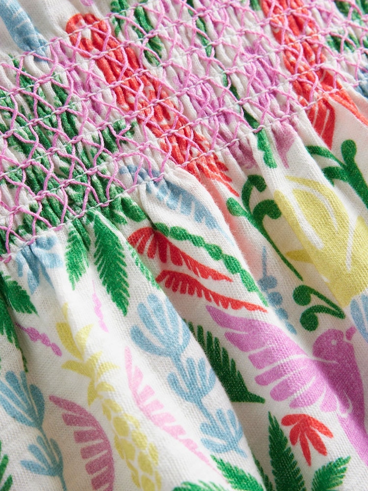 Boden – Kleid aus 100% Baumwolljersey mit geraffter Taille und Regenbogen-Palmen-Motiv - Bild 4 von 4 Boden – Kleid aus 100% Baumwolljersey mit geraffter Taille und Regenbogen-Palmen-Motiv - Bild 4 von 4