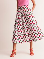 Boden Cream Layla Strawberry Cotton Sateen Skirt - Image 4 of 6