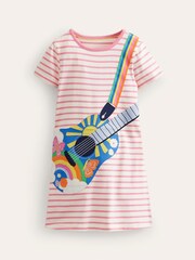 Boden Pink Guitar Big Appliqué 100% Cotton Jersey Dress - Image 2 of 4