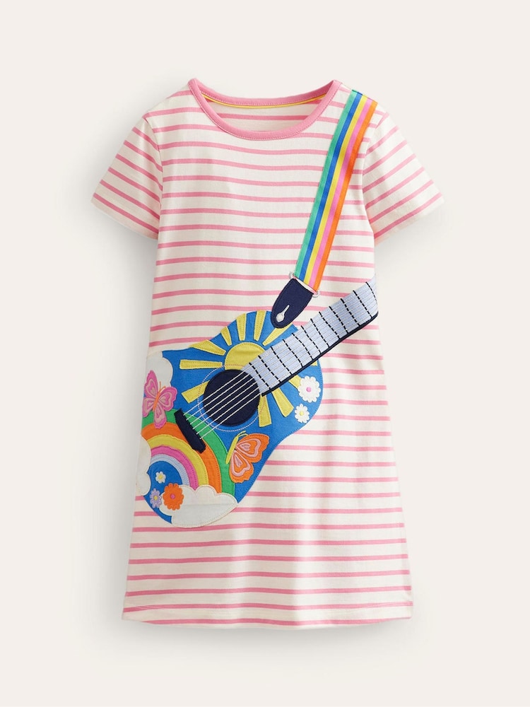 Boden Pink Guitar Big Appliqué 100% Cotton Jersey Dress - Image 2 of 4