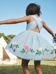 Boden Blue Tulle Cross Back Flower Dress - Image 1 of 4