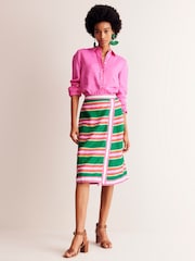 Boden Green Stripe Linen Border Wrap Skirt - Image 1 of 5