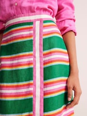 Boden Green Stripe Linen Border Wrap Skirt - Image 2 of 5