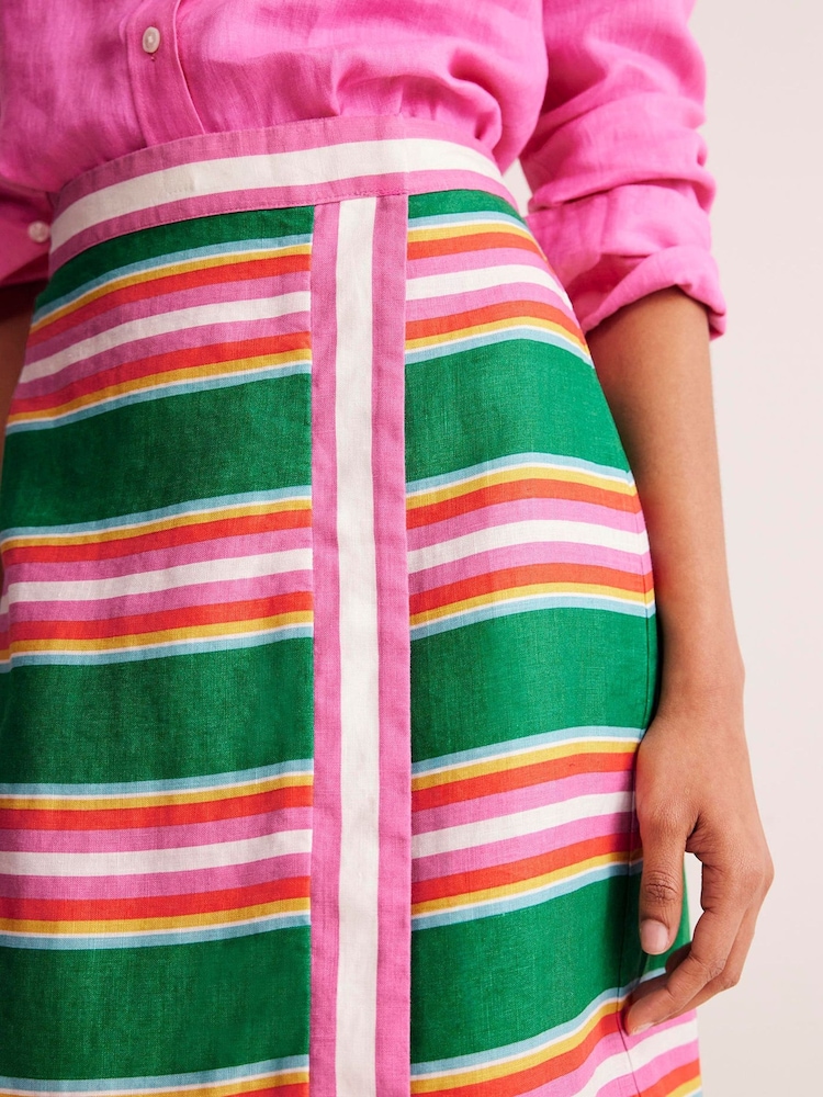 Boden Green Stripe Linen Border Wrap Skirt - Image 2 of 5