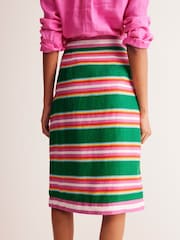 Boden Green Stripe Linen Border Wrap Skirt - Image 3 of 5
