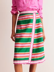 Boden Green Stripe Linen Border Wrap Skirt - Image 4 of 5